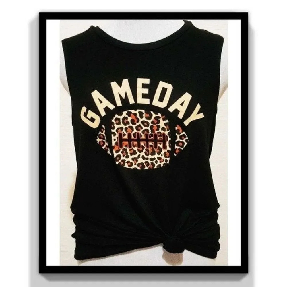 Game Day Leopard Print Football Black Tank Medium - Picture 2 of 6